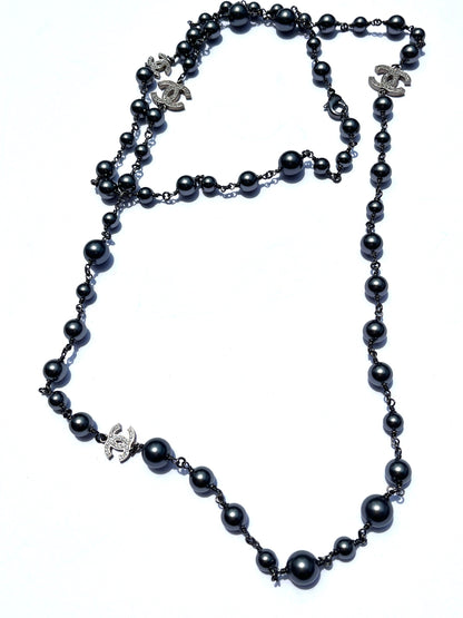 On layaway CHANEL Gray Faux Pearl Strass CC Station Long Necklace