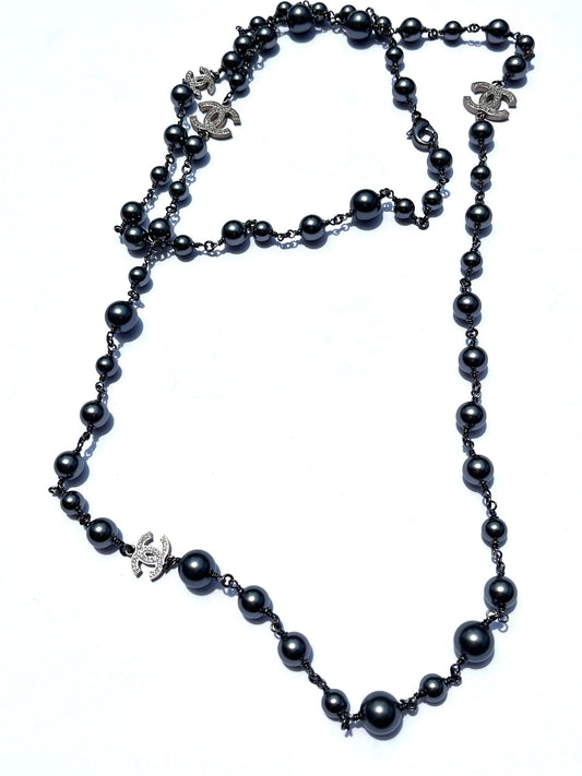 On layaway CHANEL Gray Faux Pearl Strass CC Station Long Necklace
