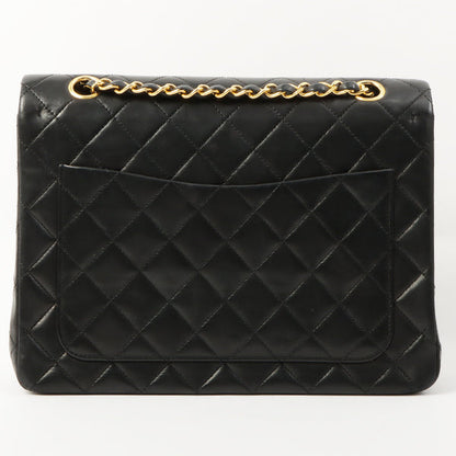 Chanel 1990 Made Classic Flap Matelasse Plate Chain Hand Bag Black
