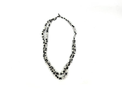 Chanel Faux Pearl Black Silver Multistrand CC Long Necklace