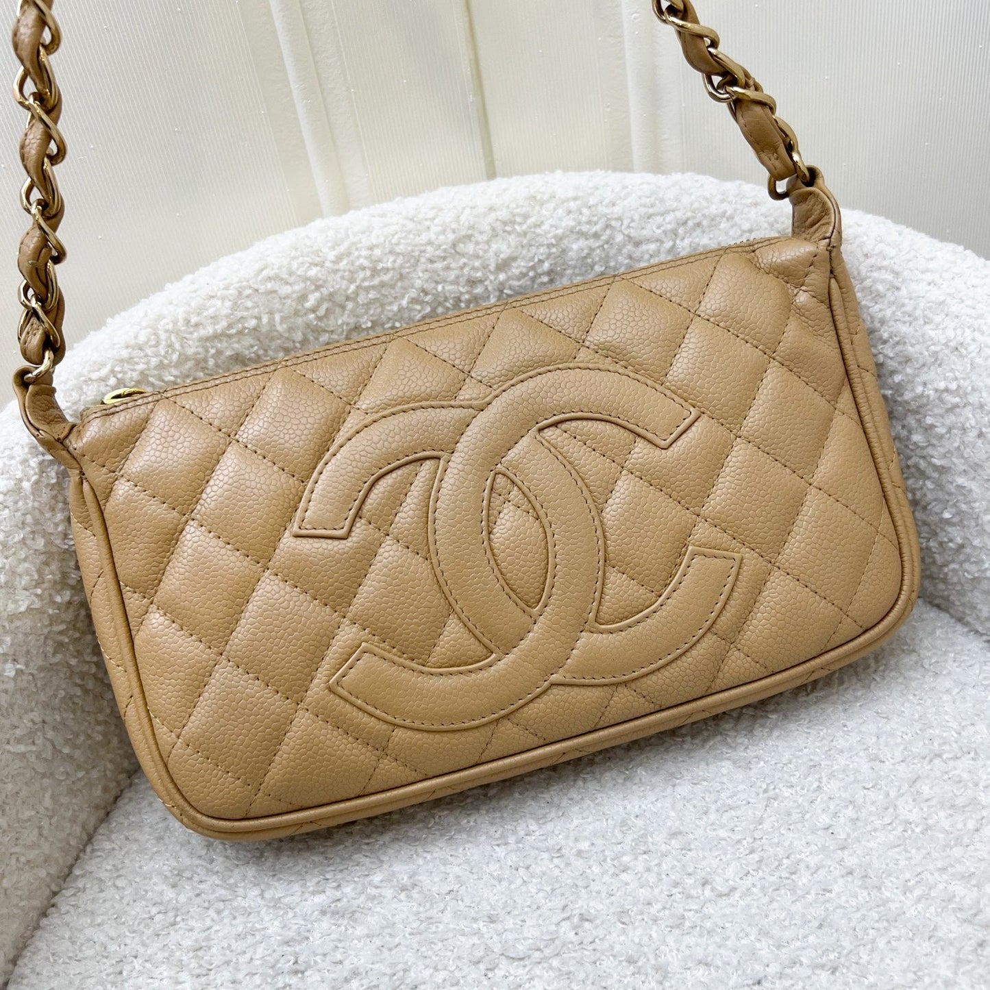 Chanel Vintage Timeless CC Small Hobo Shoulder Bag in Dark Beige Caviar and GHW