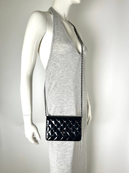 CHANEL 14C WOC Wallet on Chain Navy Blue Patent Leather Crossbody Bag
