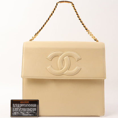 Chanel Around 1997 Made Cc Mark Stitch Logo Chain Top Handle Bag Beige