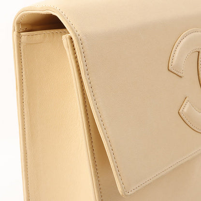 Chanel Around 1997 Made Cc Mark Stitch Logo Chain Top Handle Bag Beige