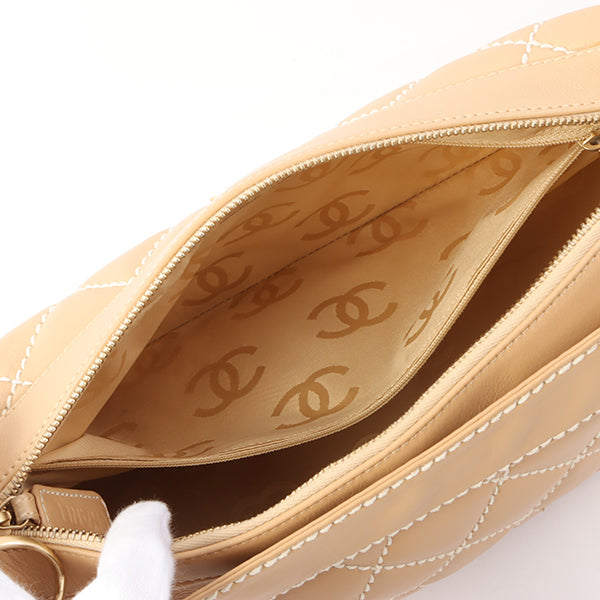 Chanel Around 2003 Made Wild Stitch Cc Mark Plate Shoulder Bag Beige