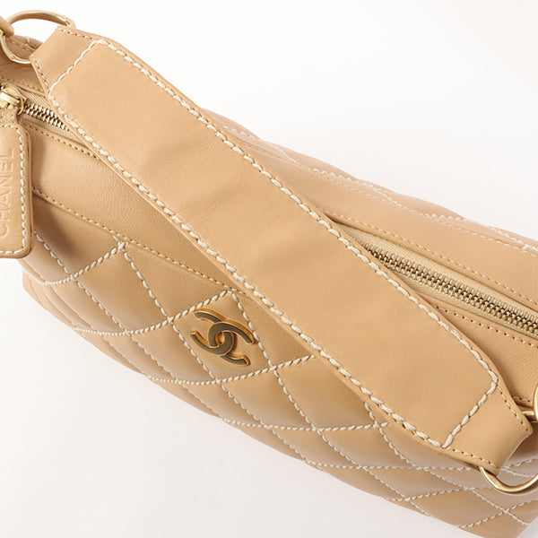 Chanel Around 2003 Made Wild Stitch Cc Mark Plate Shoulder Bag Beige