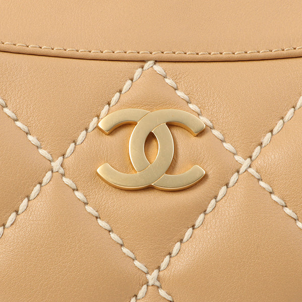 Chanel Around 2003 Made Wild Stitch Cc Mark Plate Shoulder Bag Beige