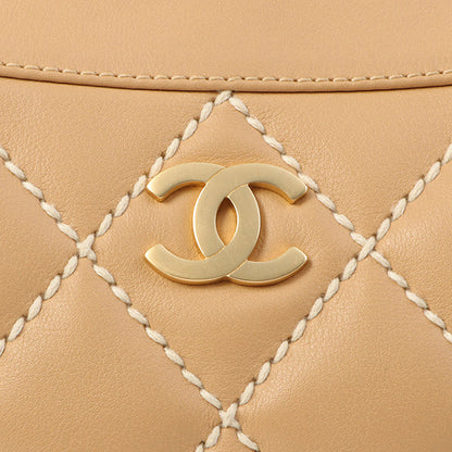 Chanel Around 2003 Made Wild Stitch Cc Mark Plate Shoulder Bag Beige