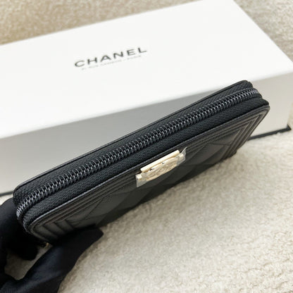 Chanel Boy Medium Mid Length Zippy Wallet in Black Caviar and LGHW (Model: A80566)