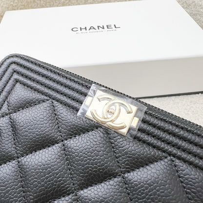 Chanel Boy Medium Mid Length Zippy Wallet in Black Caviar and LGHW (Model: A80566)