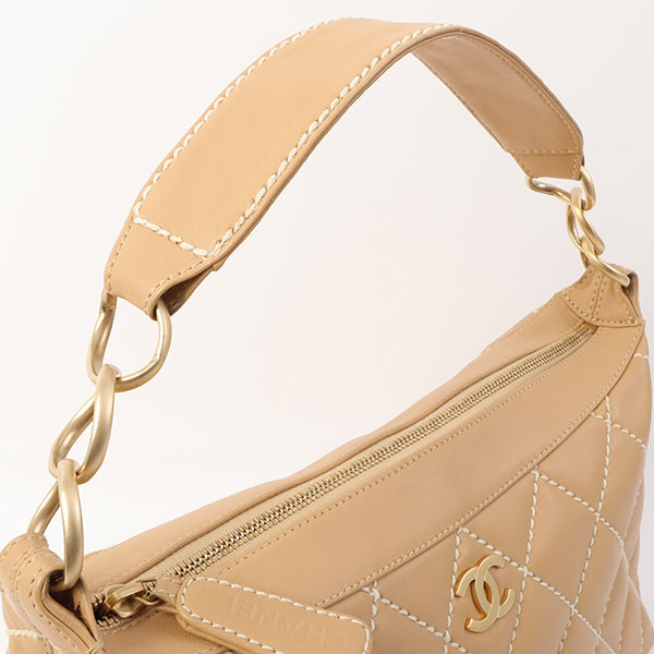 Chanel Around 2003 Made Wild Stitch Cc Mark Plate Shoulder Bag Beige