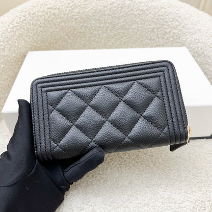 Chanel Boy Medium Mid Length Zippy Wallet in Black Caviar and LGHW (Model: A80566)