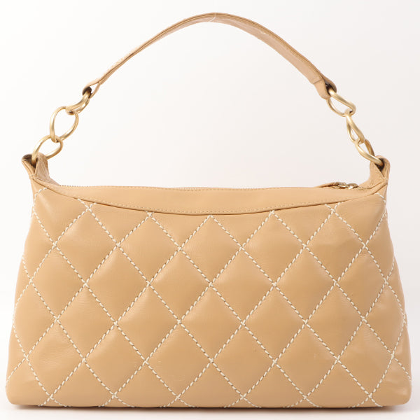 Chanel Around 2003 Made Wild Stitch Cc Mark Plate Shoulder Bag Beige