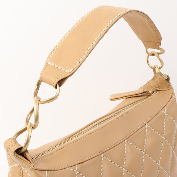 Chanel Around 2003 Made Wild Stitch Cc Mark Plate Shoulder Bag Beige