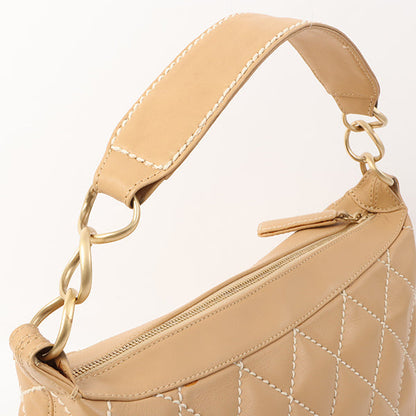 Chanel Around 2003 Made Wild Stitch Cc Mark Plate Shoulder Bag Beige