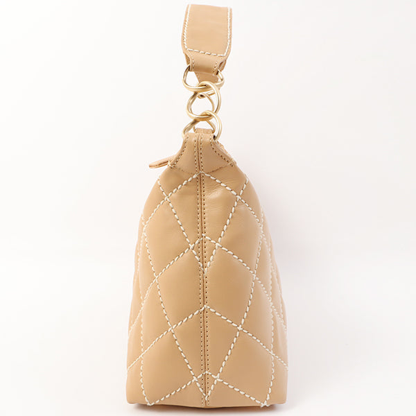 Chanel Around 2003 Made Wild Stitch Cc Mark Plate Shoulder Bag Beige