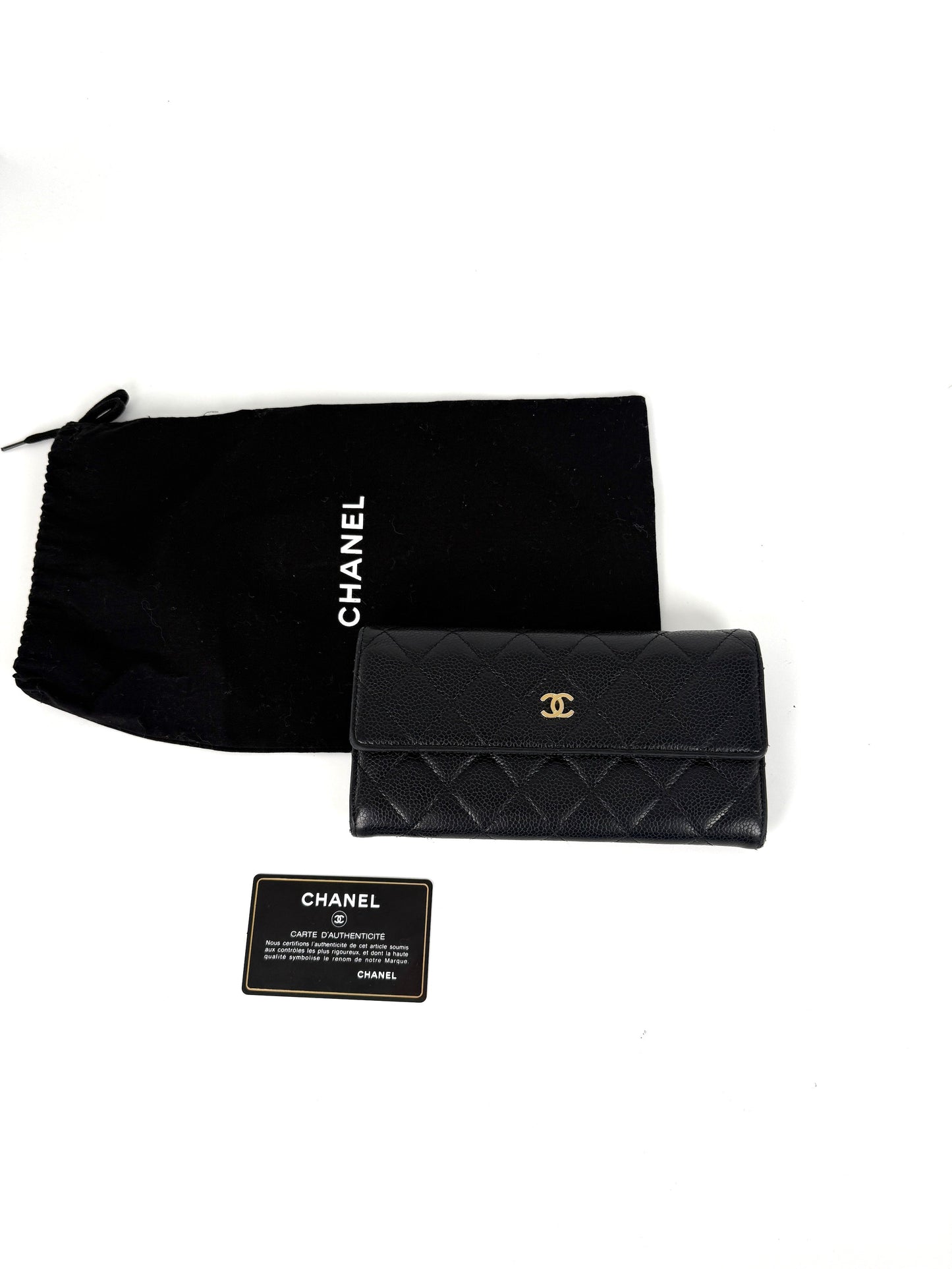 CHANEL Black Caviar Leather Flap Long Continental Wallet