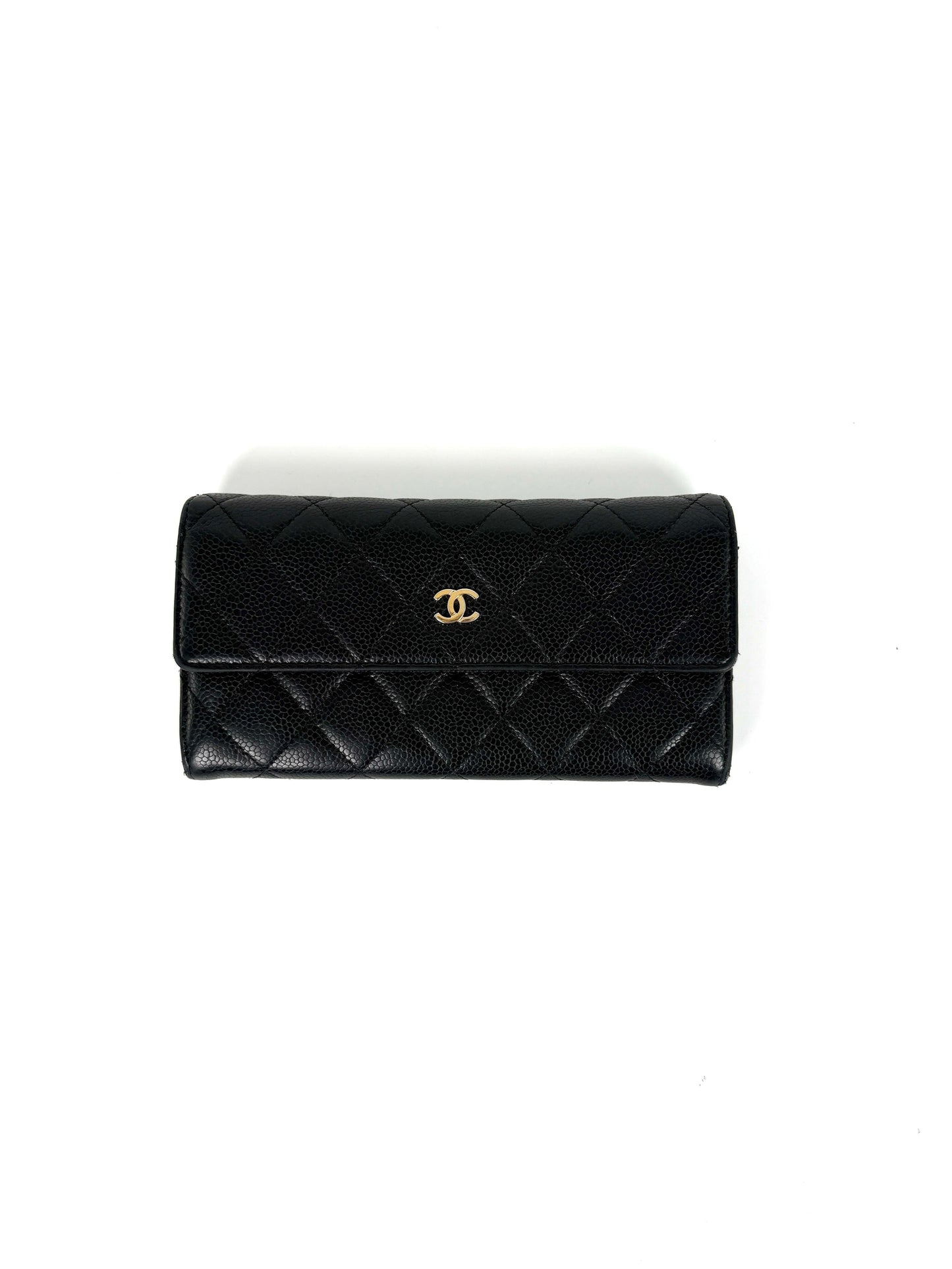 CHANEL Black Caviar Leather Flap Long Continental Wallet
