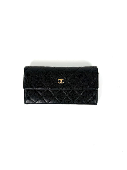 CHANEL Black Caviar Leather Flap Long Continental Wallet