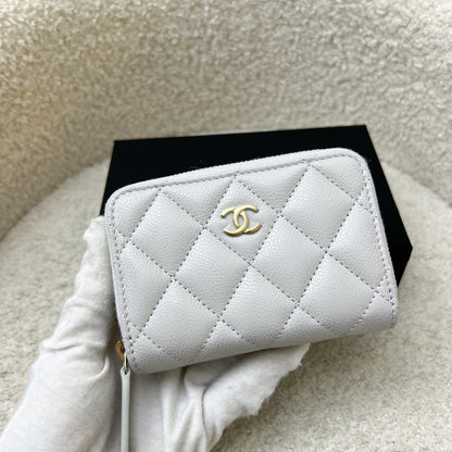 Chanel Classic Zippy Card Holder in Light Grey Caviar and LGHW