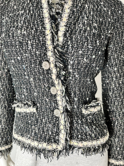 CHANEL Tweed 05A Black White Jacket Cardigan 36 4