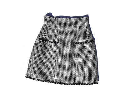 New  CHANEL 16P Black White A Line Knee Length Skirt 42 6