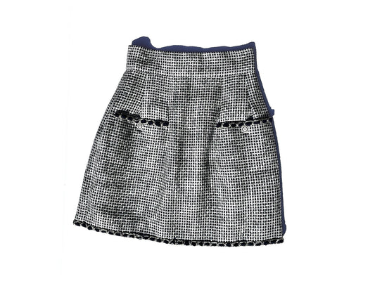 New  CHANEL 16P Black White A Line Knee Length Skirt 42 6