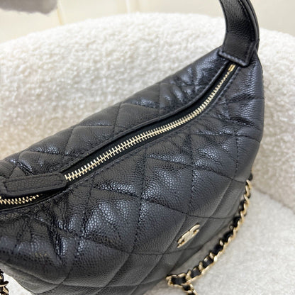 Chanel 25C Quilted Hobo Clutch on Chain in Black Caviar and LGHW (Model: AP4386)