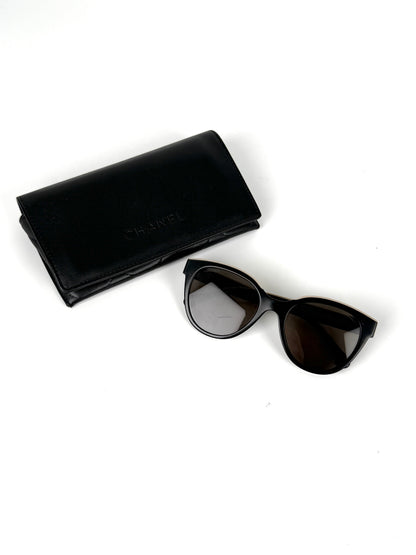 CHANEL 5414 Butterfly Acetate Black Beige Sunglasses