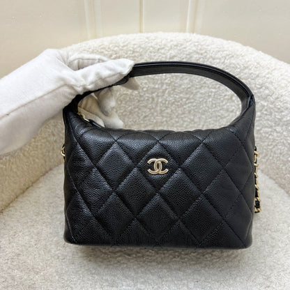 Chanel 25C Quilted Hobo Clutch on Chain in Black Caviar and LGHW (Model: AP4386)