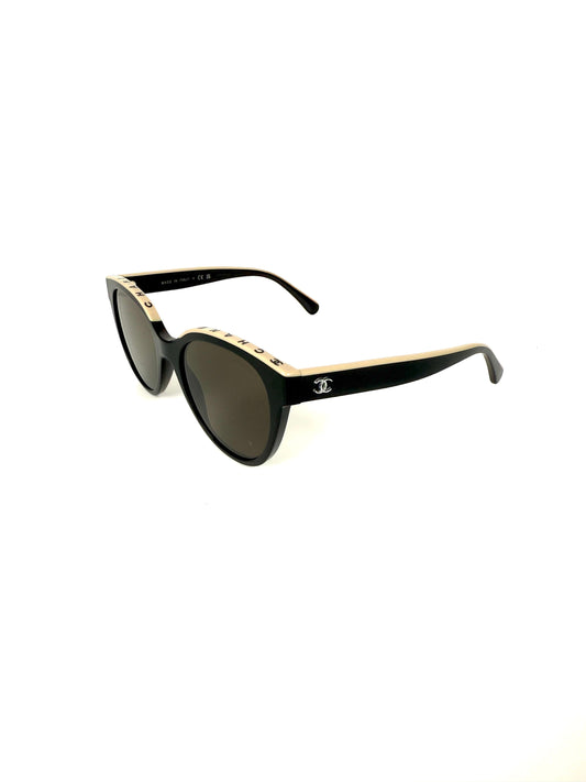 CHANEL 5414 Butterfly Acetate Black Beige Sunglasses