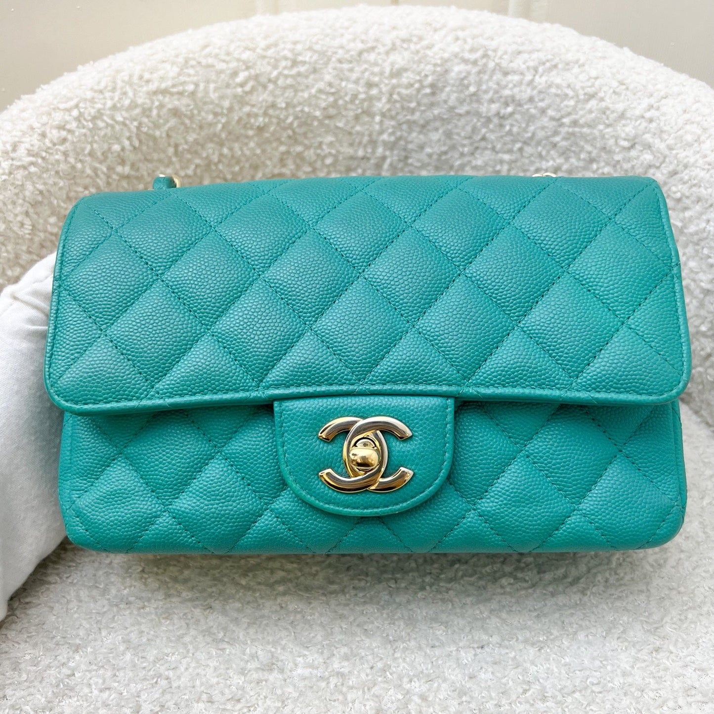 Chanel Classic Mini Rectangle Flap in Turquoise Caviar and LGHW