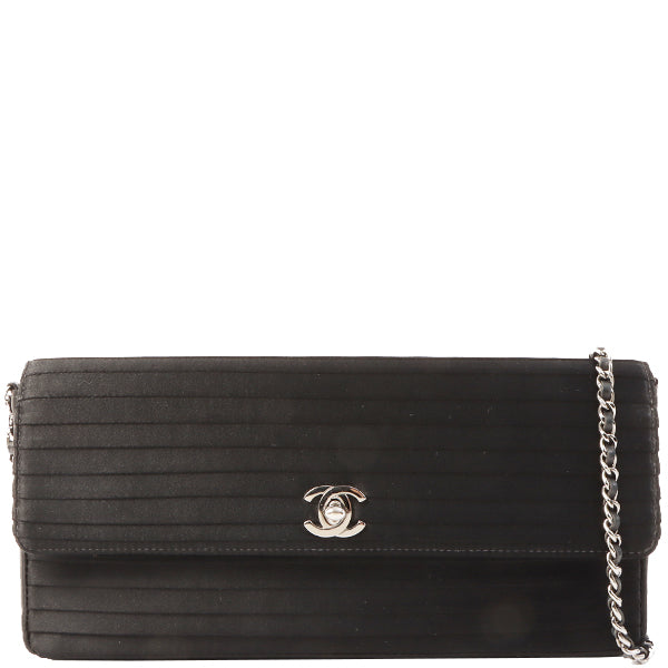 Chanel Around 2003 Made Satin Border Design Chocobar Turn-Lock Chain Bag Black