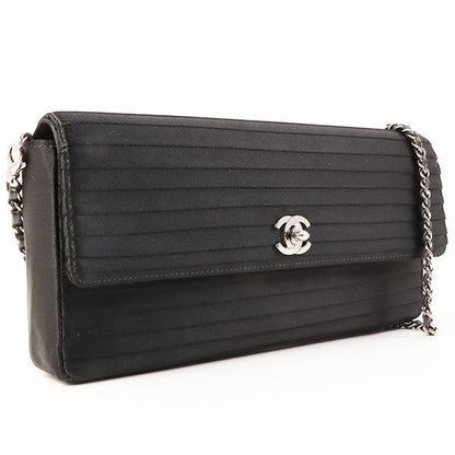 Chanel Around 2003 Made Satin Border Design Chocobar Turn-Lock Chain Bag Black