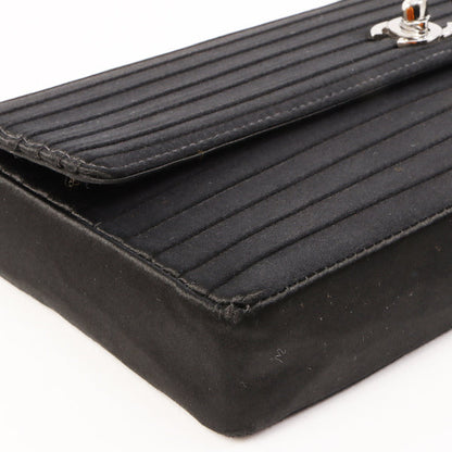 Chanel Around 2003 Made Satin Border Design Chocobar Turn-Lock Chain Bag Black