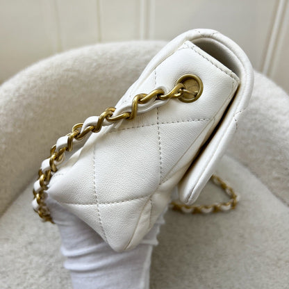 Chanel 23S Heart Clasp Small Flap in White Lambskin and AGHW (Model: AS3986)