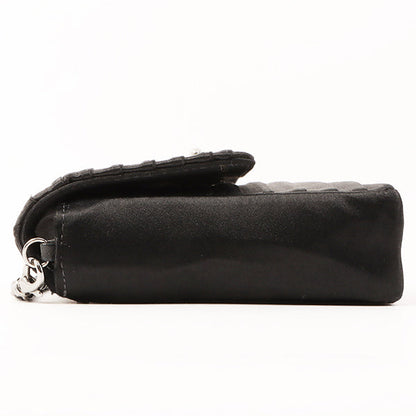 Chanel Around 2003 Made Satin Border Design Chocobar Turn-Lock Chain Bag Black
