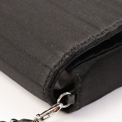Chanel Around 2003 Made Satin Border Design Chocobar Turn-Lock Chain Bag Black
