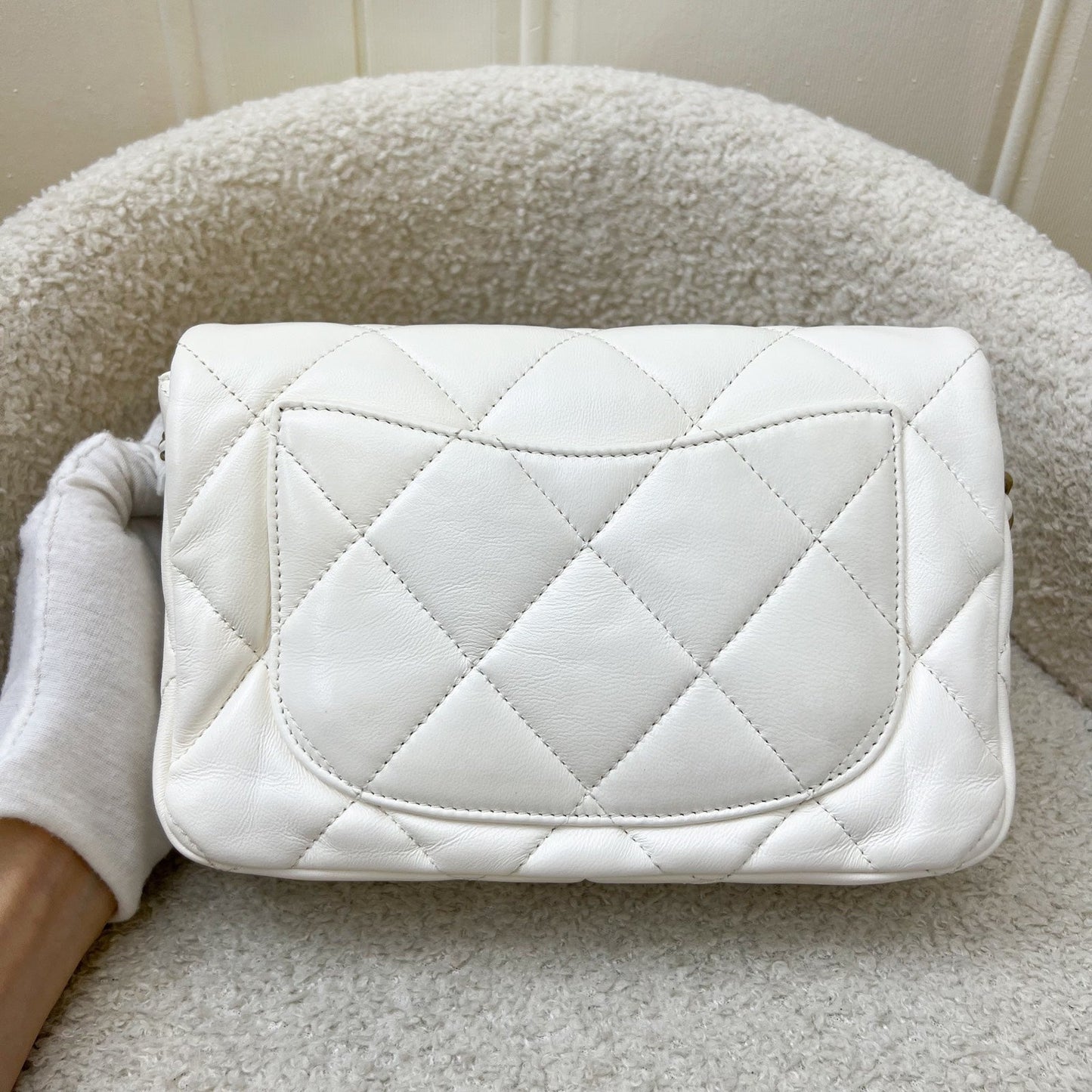 Chanel 23S Heart Clasp Small Flap in White Lambskin and AGHW (Model: AS3986)