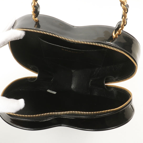 Chanel Around 1995 Made Patent Heart Cc Mark Stitch Vanity Black