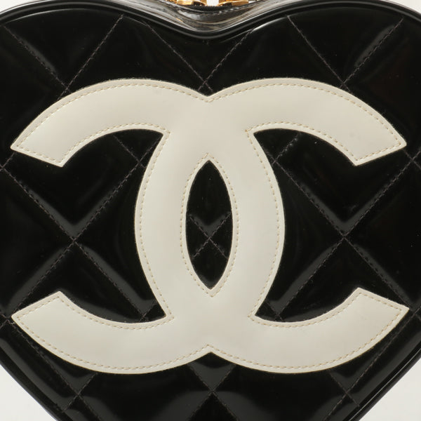 Chanel Around 1995 Made Patent Heart Cc Mark Stitch Vanity Black