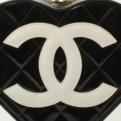 Chanel Around 1995 Made Patent Heart Cc Mark Stitch Vanity Black