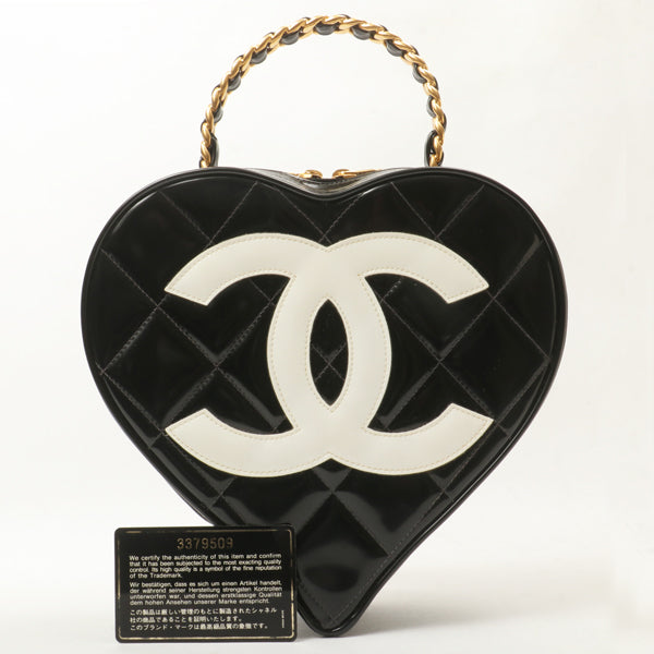Chanel Around 1995 Made Patent Heart Cc Mark Stitch Vanity Black