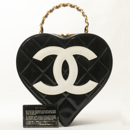 Chanel Around 1995 Made Patent Heart Cc Mark Stitch Vanity Black
