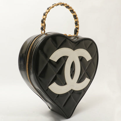 Chanel Around 1995 Made Patent Heart Cc Mark Stitch Vanity Black