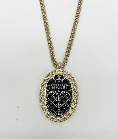 Chanel Black Rhinestone Egyptian Scarab Necklace