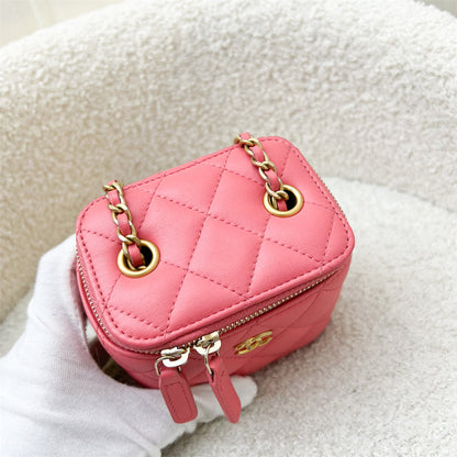Chanel Pearl Crush Mini Cube Vanity in Coral Pink Lambskin and AGHW (Model: AP1447)