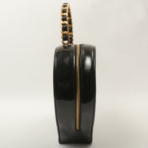 Chanel Around 1995 Made Patent Heart Cc Mark Stitch Vanity Black