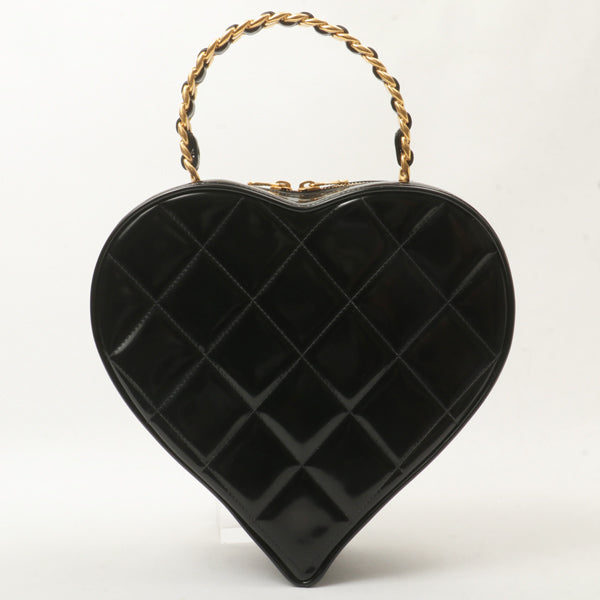 Chanel Around 1995 Made Patent Heart Cc Mark Stitch Vanity Black