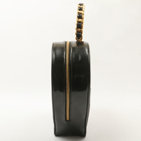 Chanel Around 1995 Made Patent Heart Cc Mark Stitch Vanity Black